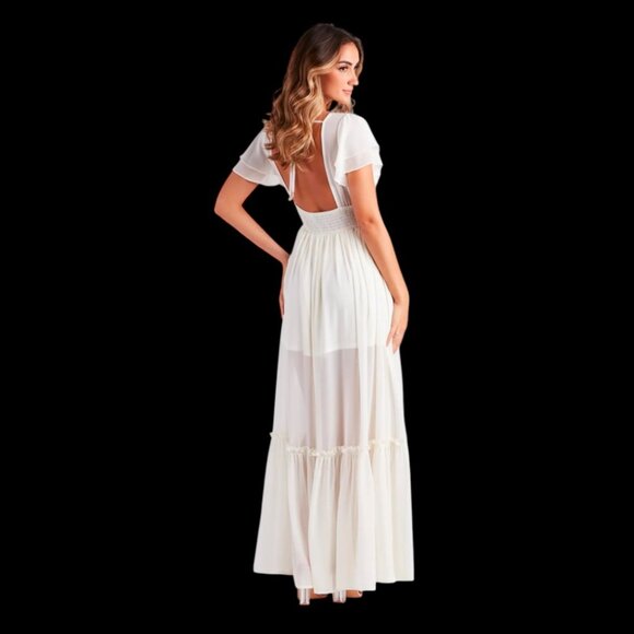 Windsor Summer Daydream Ivory Ruffled Chiffon Maxi Dress (NWT) - Picture 3 of 10